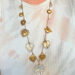 Vintage Loaded Heart Charm Necklace, OOAK, Salvaged Vintage Jewelry, Assemblage Necklace, Valentines Day Gift