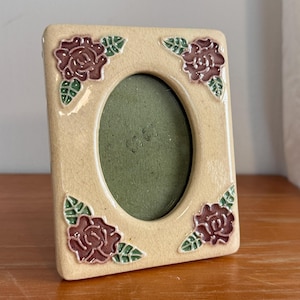 Vintage Ceramic Pink Rose Flower Photo Picture Frame 4 x 5”