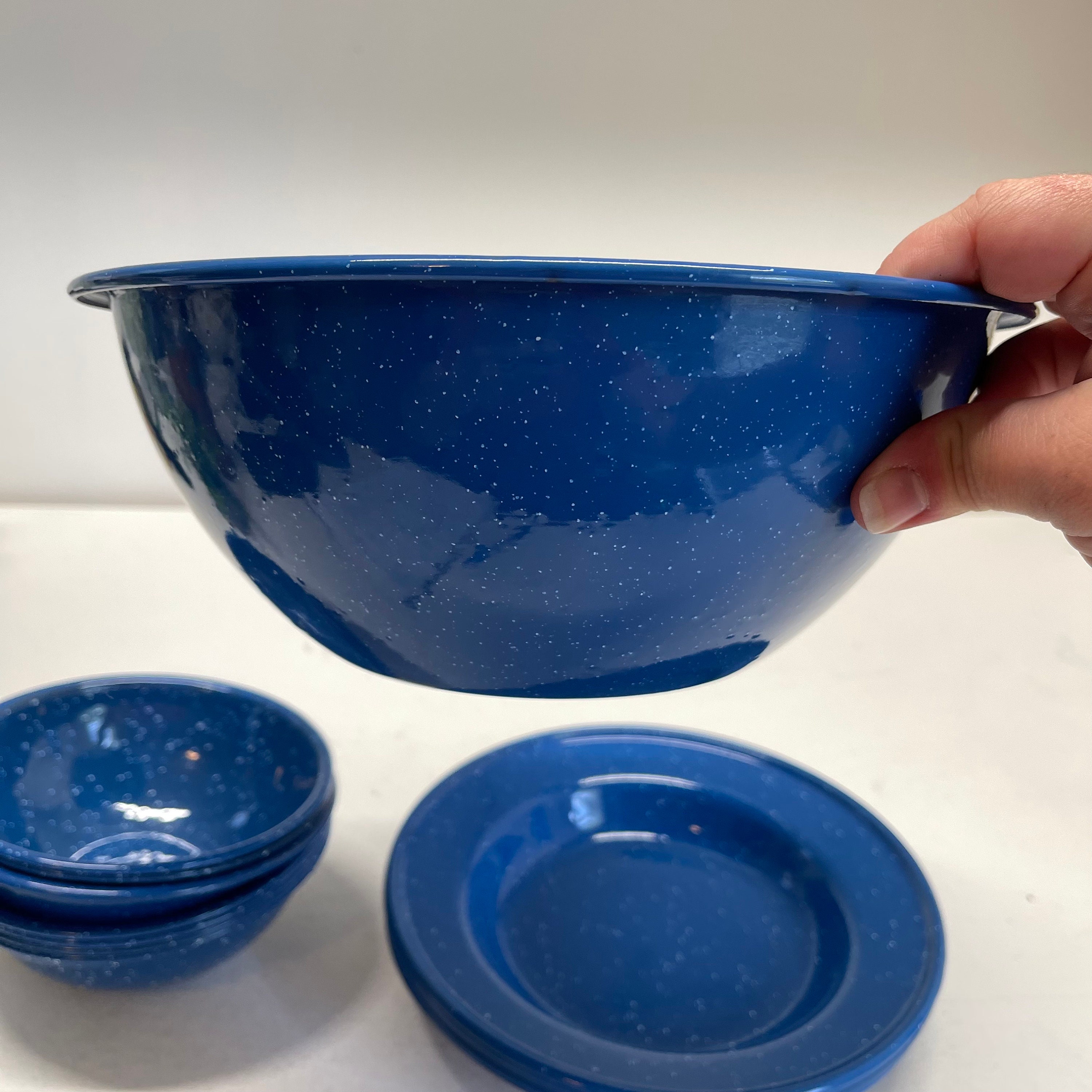 Set of 14 Vintage Blue Speckled Enamelware Bowls Mixing Bowl Etsy