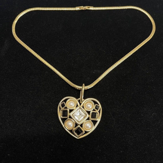 Vintage Givenchy Gold Plated Heart Black Rhinesto… - image 1