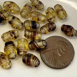 25 pc Japan Light Yellow Brown Stripe Twisted Glass Beads 10mm Vintage