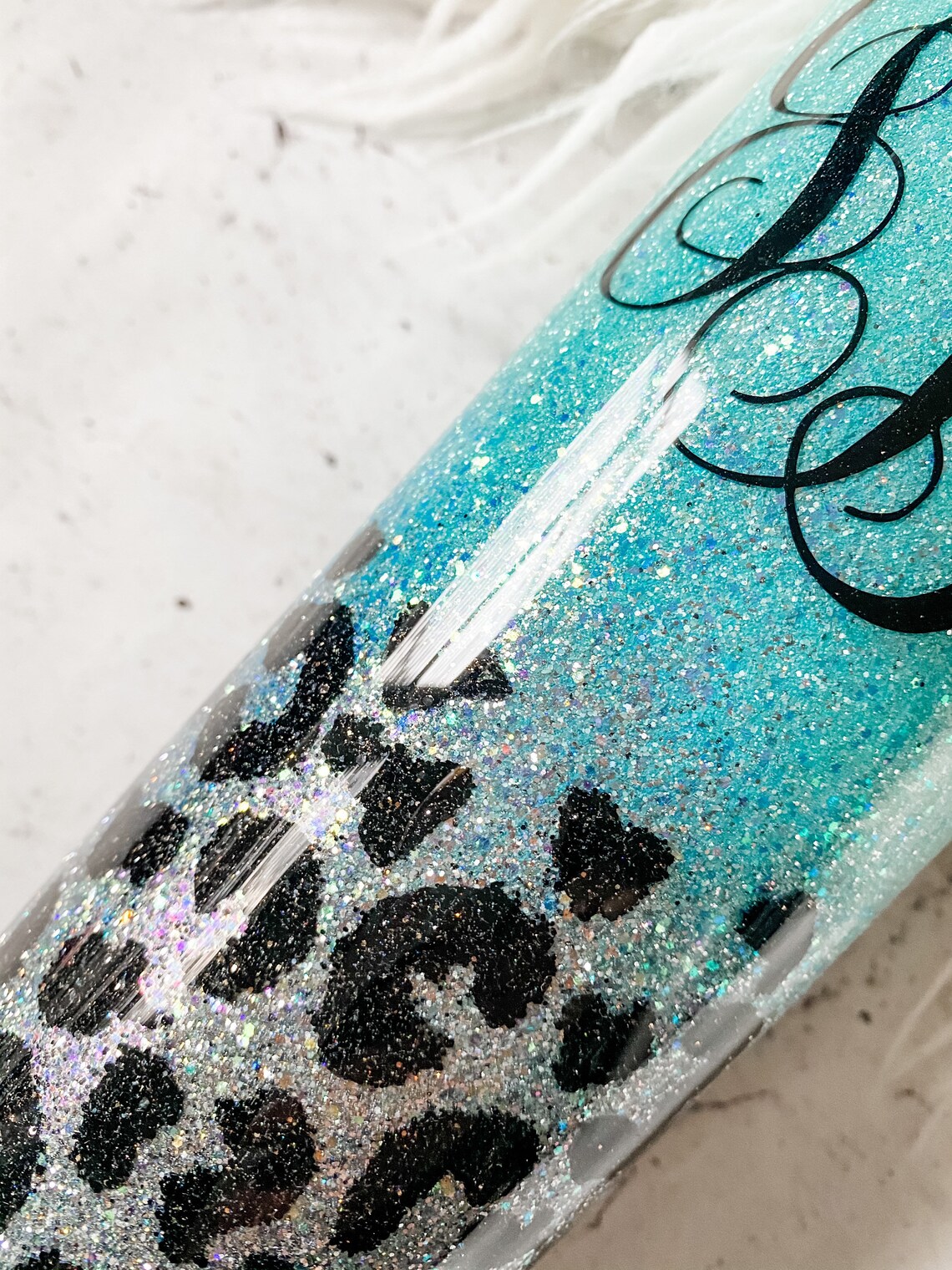 Glitter leopard print tumbler black and silver tumbler Etsy