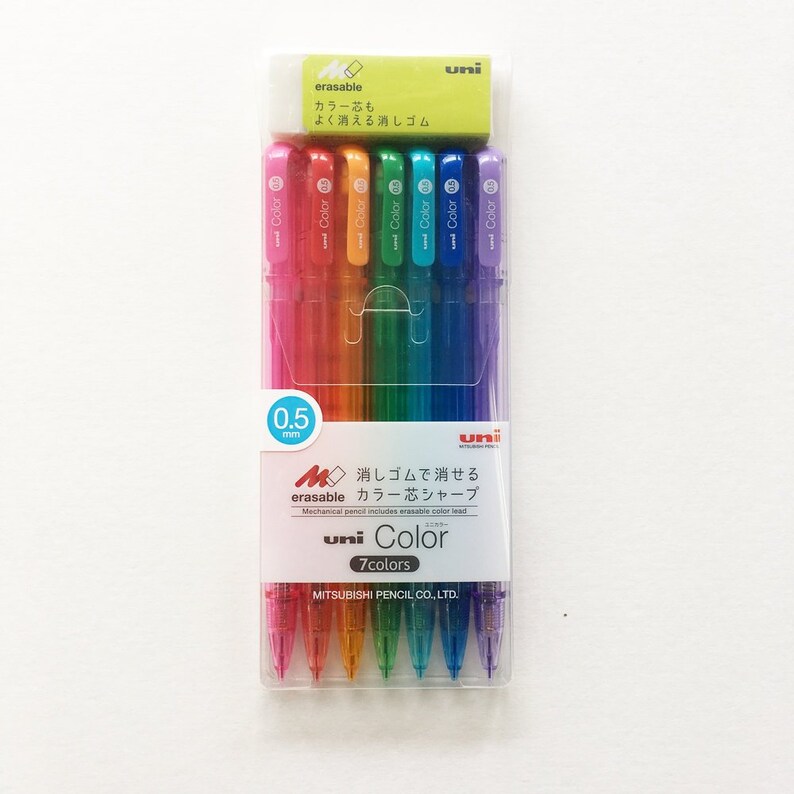 Japanese Stationery uni Color Mechanical Pencils with erasable color lead 0.5 mm 7 color Set