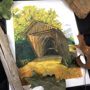 Stovall Mill Covered Bridge Art Print, 11x14 Wall Art, Helen, Georgia Scenery