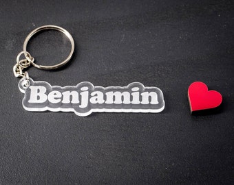 Customizable transparent keyring with a first name, a word, logo or numbers