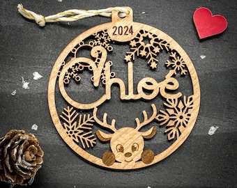 Boule de Noël personnalisée prénom et année, premier Noël, étui cadeau en option