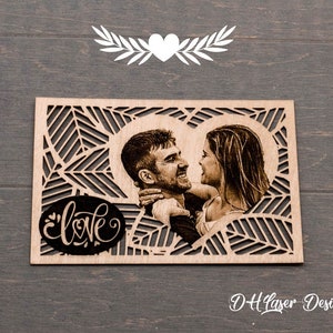 Cadeau pour couple en découpe et gravure laser avec photo et texte personnalisé