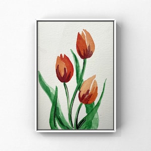 Pintura em aquarela de tulipas - Pintura em aquarela floral - Obra de arte original