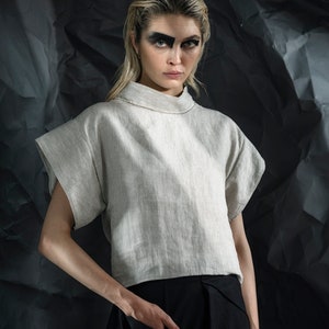 Premium stonewashed linen minimalist cropped top/blouse geometric design