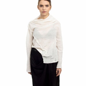 Avantgarde blouse "Walk among the clouds" draped top with crinkled texture off white colored