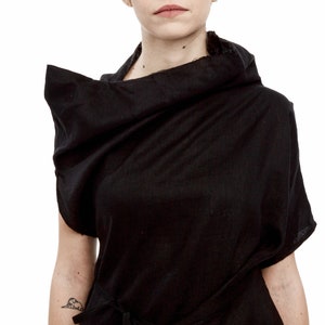 Spacetime Intersections Dress asymmetric avant-garde transformer darkfashion raw hem black linen dress