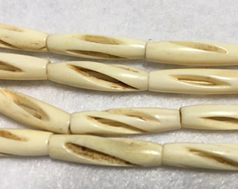 Antiqued Razer Cut Twist Bone Hair-pipe Beads, Approx 11 per strand, 2 Sizes To Choose From, Sold by the Strand