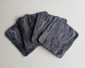 Set of 4 slate grey wet felted wool coasters