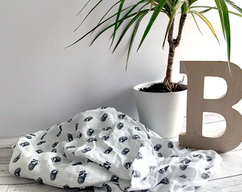 Organic badger muslin swaddle, baby burp cloth or nursing cover with badger print. Organic baby muslin, badger baby.