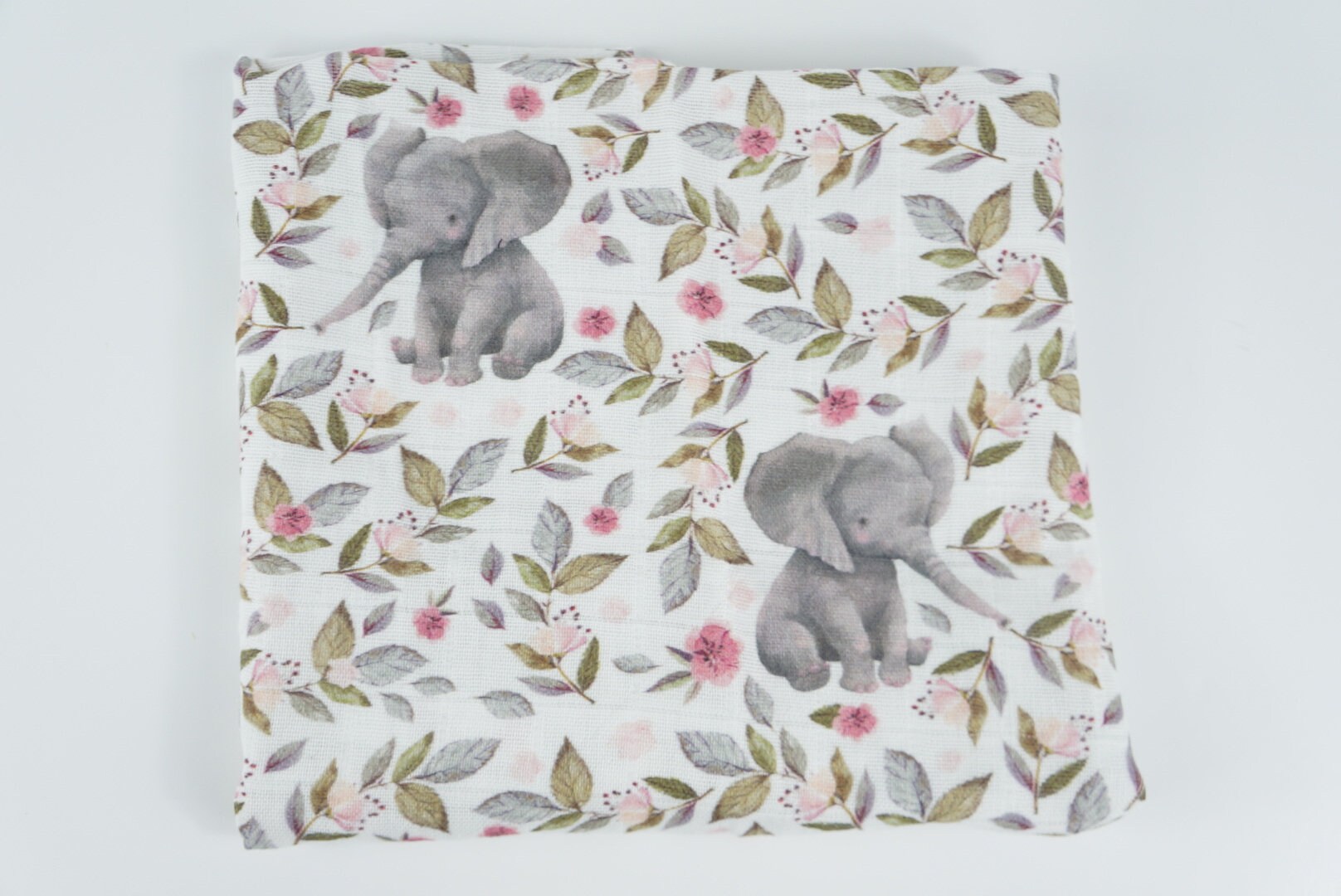 Baby Elephant Muslin Swaddle Blanket, Burp Cloth or Nursing Cover
