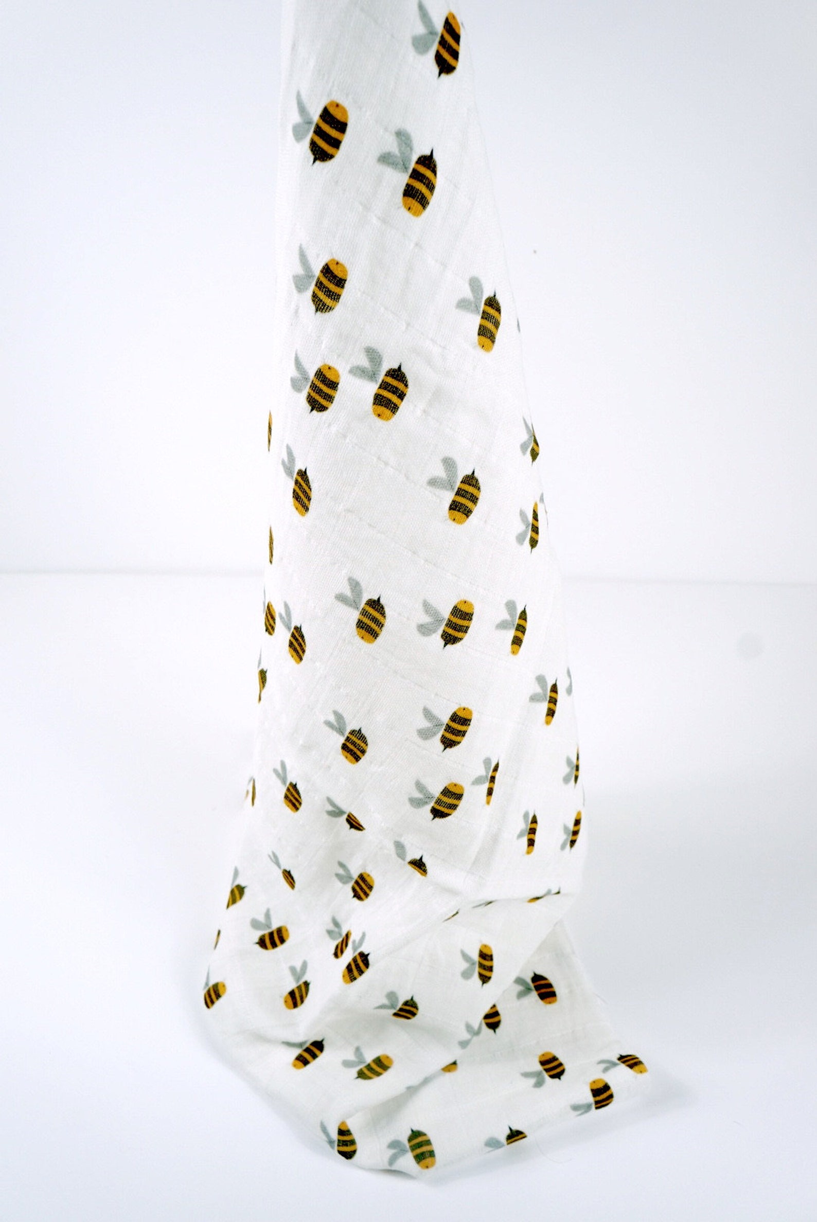 Organic Bees Muslin Swaddle Blanket, Burp Cloth or Nursing Cover. Baby