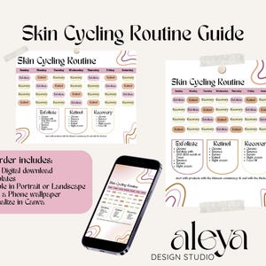 Skin Cycling Routine Printable Guide & Steps | Customizable Skin Care Template | Digital Instant Download | Printable + Phone Wallpaper
