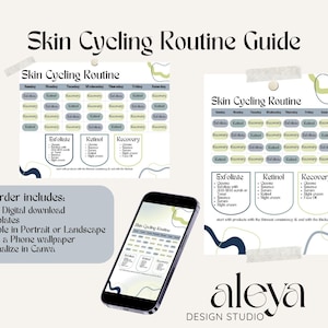 Skin Cycling Routine Printable Guide & Steps | Customizable Skin Care Template | Digital Instant Download | Phone Wallpaper + Landscape Size