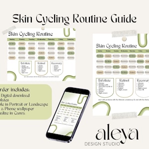 Skin Cycling Routine Printable Guide & Steps | Customizable Skin Care Template | Digital Instant Download | Printable + Phone Wallpaper