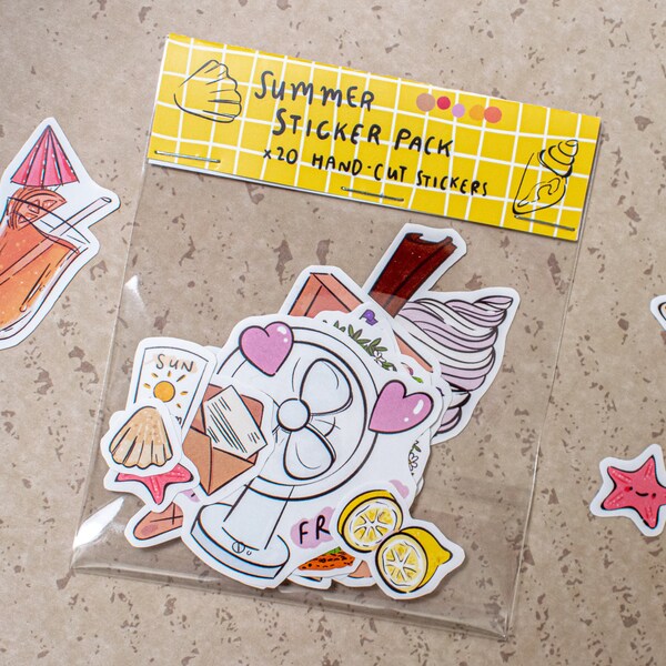 Summer Sticker Pack ( 20 hand-cut stickers) - seasons, summer, stickers, scrapbooking gift
