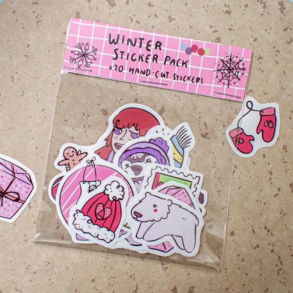 Winter Sticker Pack (20 hand-cut stickers) - winter, stickers, scrapbook gift