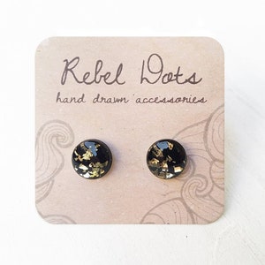 Gold sparkle black stud earrings - Black studs - black resin studs