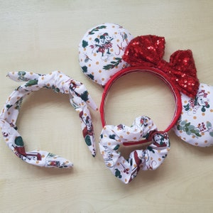 Mickey and Minnie Christmas ears / knotband / scrunchie / bow / hair accessories/ Disney ears