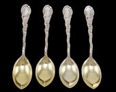 4 Antique Sterling Silver Durgin Louis XV 1891 Citrus Grapefruit Spoons