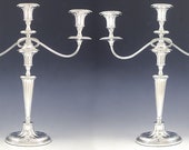 Antique English Silver Plate 3 Light Convertible Candelabra Candlesticks 18 quot