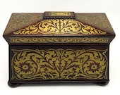 Large Antique English Regency Rosewood Inlaid Brass Tea Caddy Box 9 quot x 6.5 quot x 13 quot 19th Century