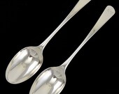 Pair c1770 Antique American Colonial Coin Silver Rounded Serving Spoons 8 3 4 quot