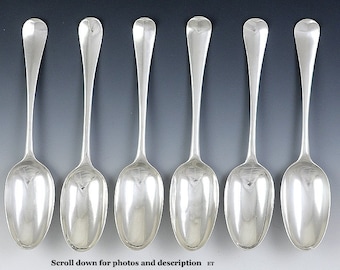 6 Antique English 1700's Georgian Sterling Silver Hanoverian Serving Spoons