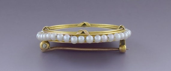 Striking Victorian 18k Gold Seed Pearl Handpainte… - image 2