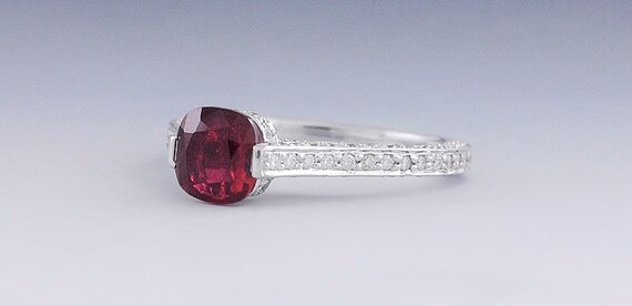 Fascinated ~1ct Ruby & Diamond 18K White Gold Ring - image 3