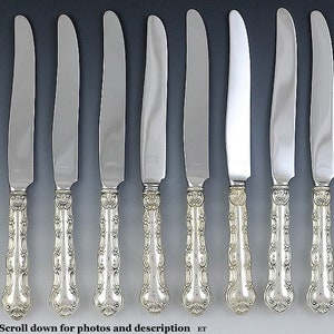 Conjunto Gorham 12 facas com cabo de prata esterlina, padrão Strasbourg, 9 polegadas