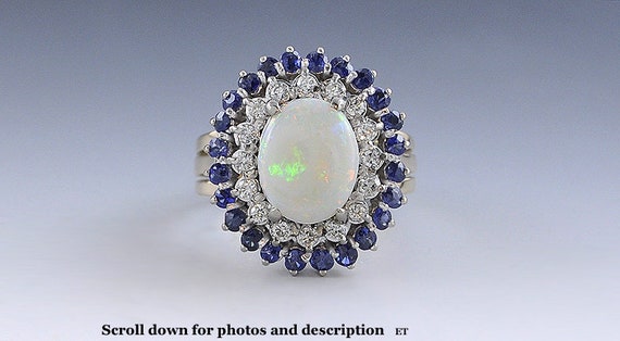 Dazzling 14k Gold Opal Sapphire & Diamond Double … - image 1