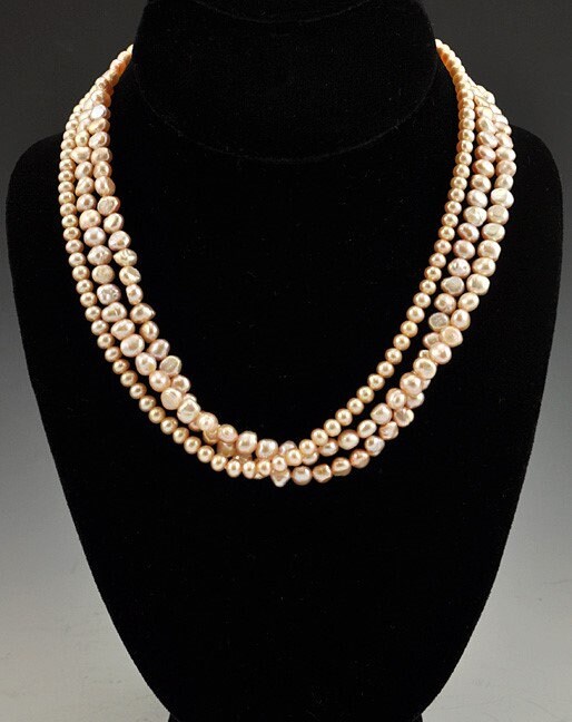 14K 淡水パール　3連ネックレス　ヴィンテージ 淡水パール 3連 ネックレス ゴールド マンテル ネックレス バロック 粒