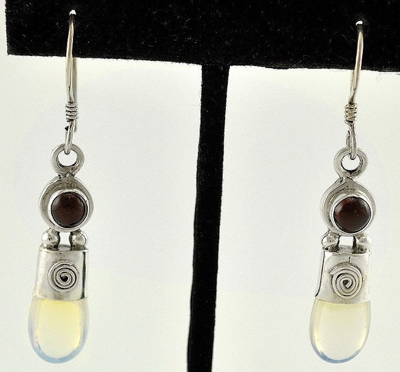 Great Pair Sterling Silver Genuine Garnet, Faux M… - image 1