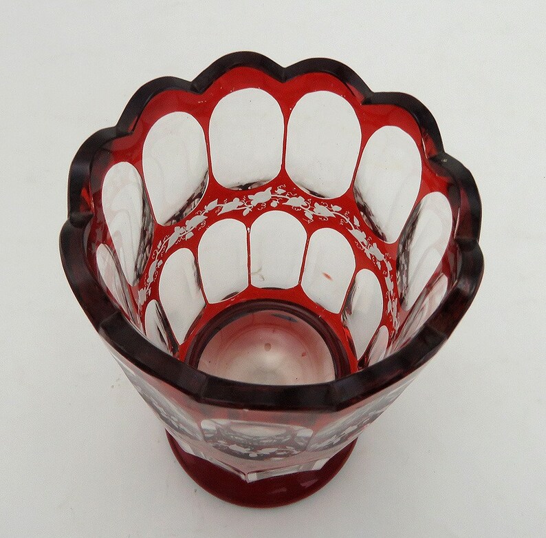 Lovely Antique Bohemian Ruby Overlay Clear Glass Footed Vase - Etsy