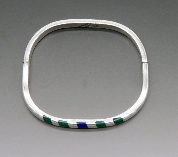 Vintage Mexican Sterling Silver Malachite Bangle … - image 2