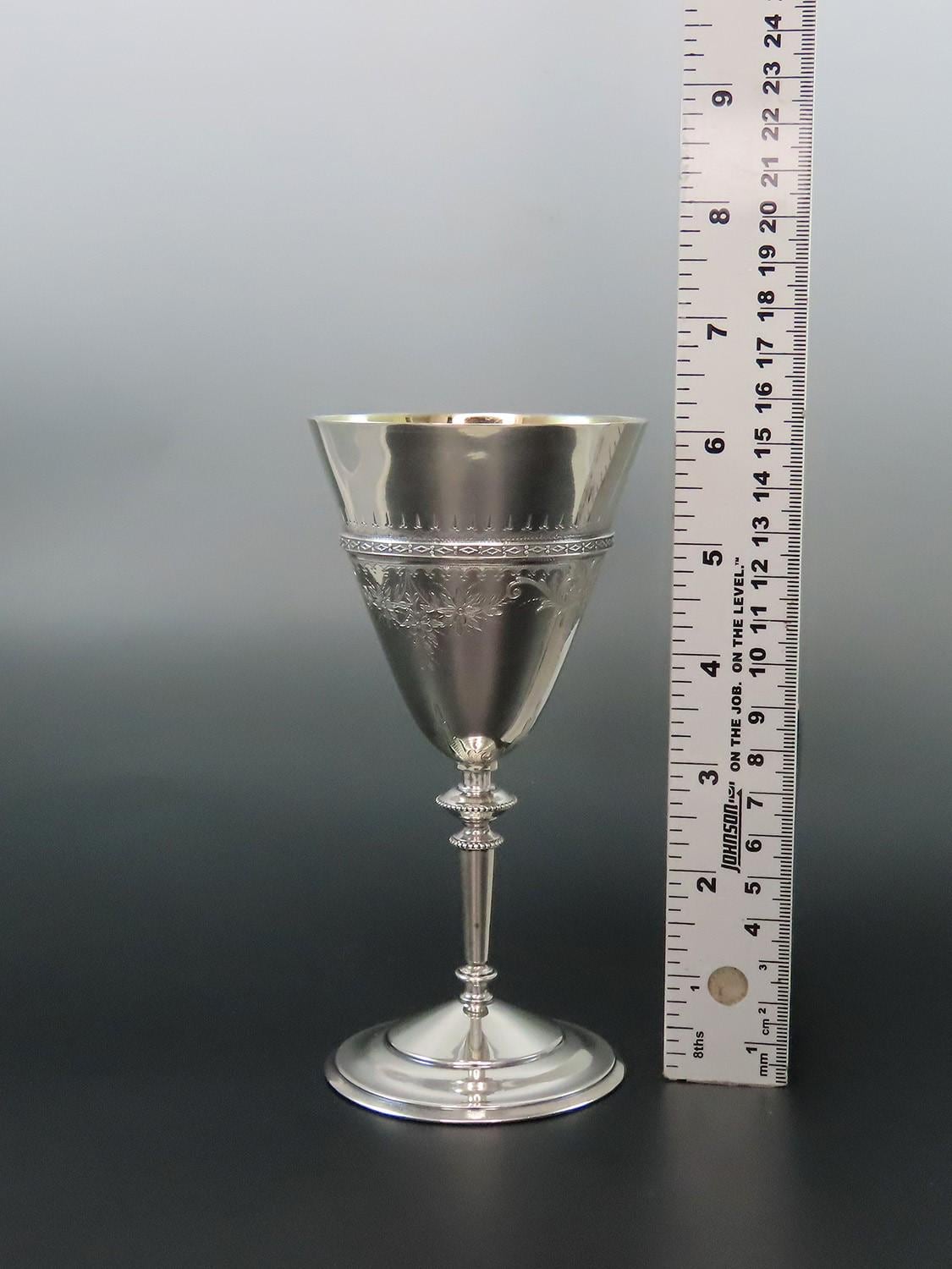 1880年代アンティーク スターリングシルバー ワイングラス 金箔仕上げ