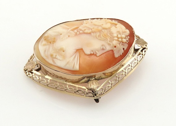 Antique Victorian 10K Gold & Carved Shell Cameo P… - image 2