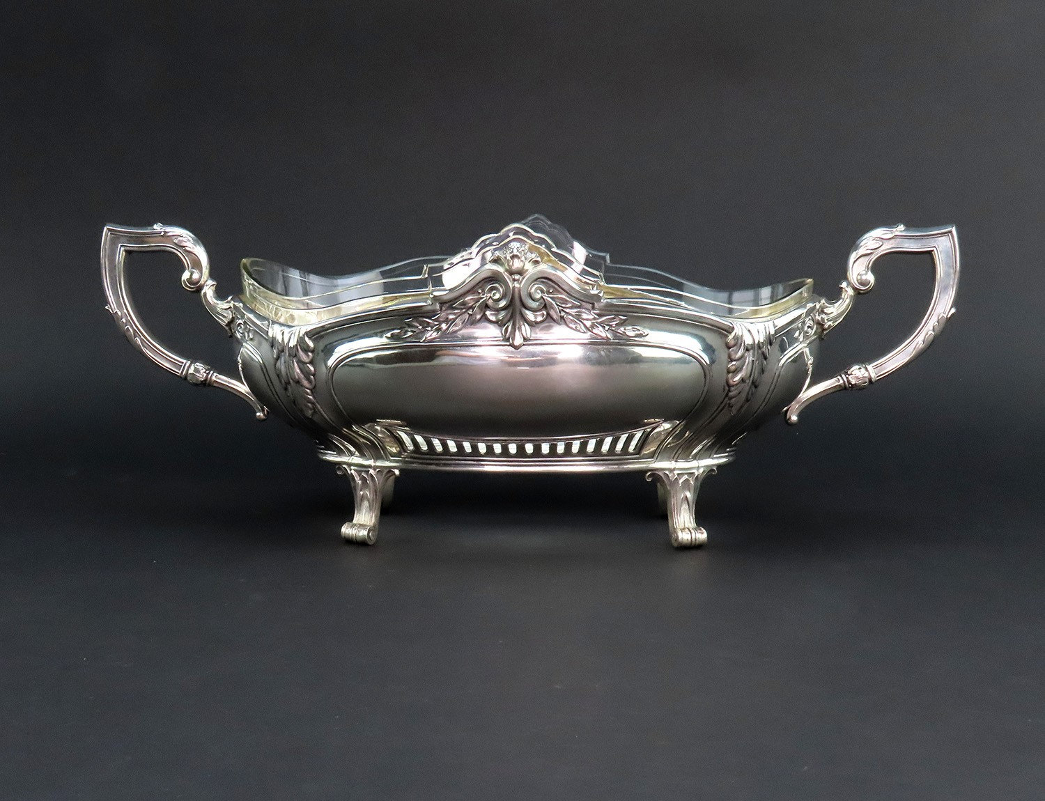 Impressive Antique German 800 Silver Glass Lined Double Handle