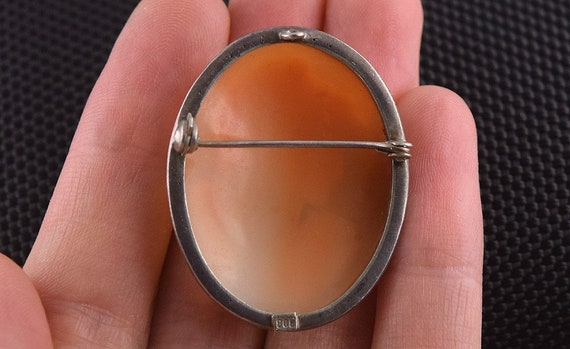 Nice Antique .800 Purity Silver Carved Shell Came… - image 2