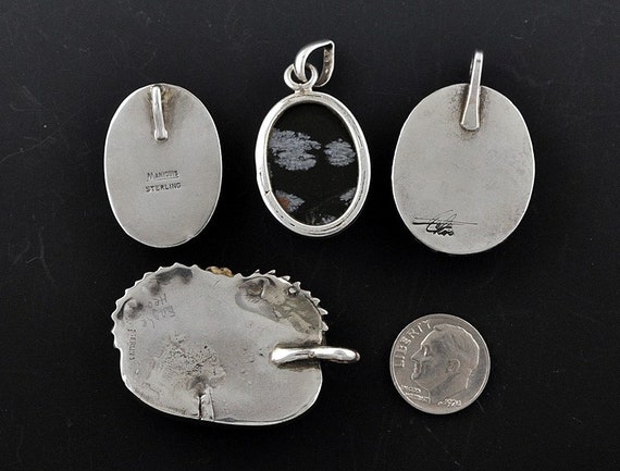 4 Sterling Silver and Genuine Stone Pendants w/ T… - image 2