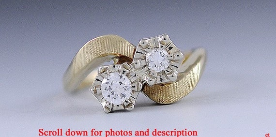 Beautiful Bypass Setting 14K Yellow & White Gold … - image 1