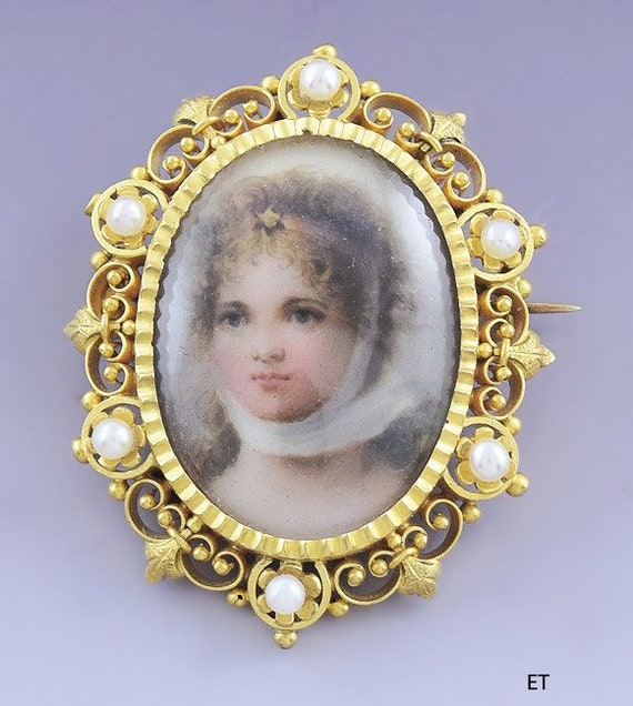 Superb Victorian 14k Gold Seed Pearl Miniature Pa… - image 1