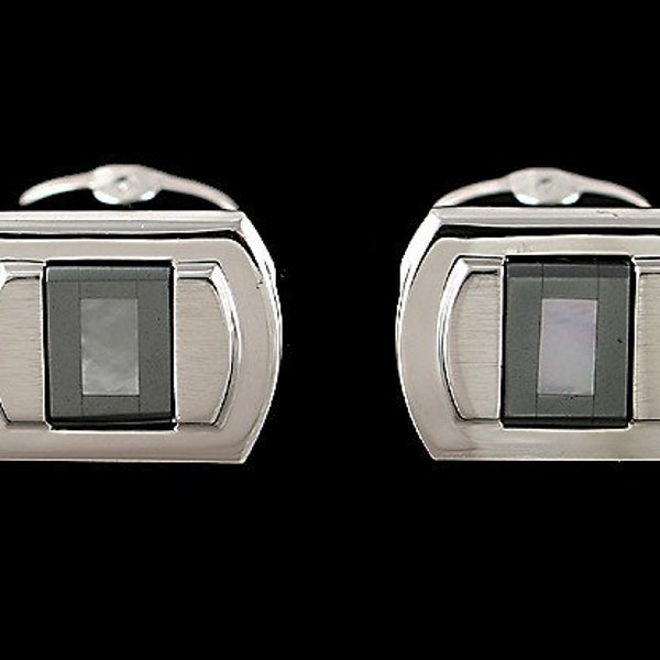 Sterling Silver Mother of Pearl Onyx Dolan Bullock Cufflinks