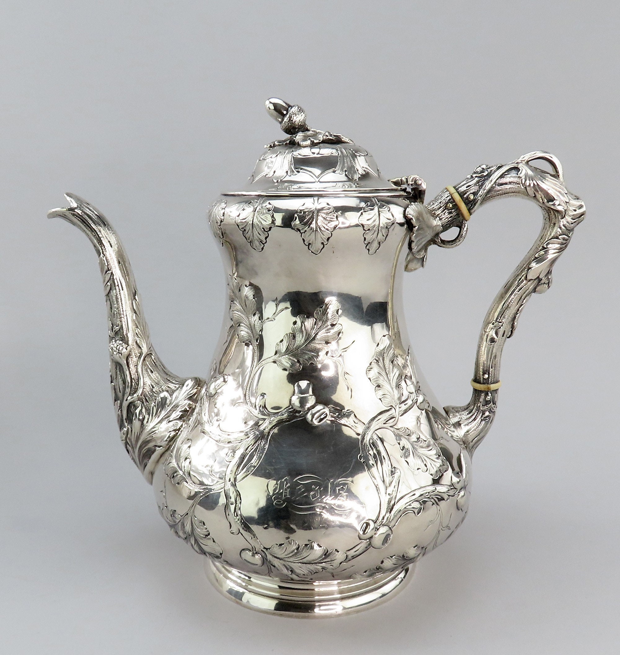 Antique C1850 American Coin Silver Large Coffee/teapot Hand Chased