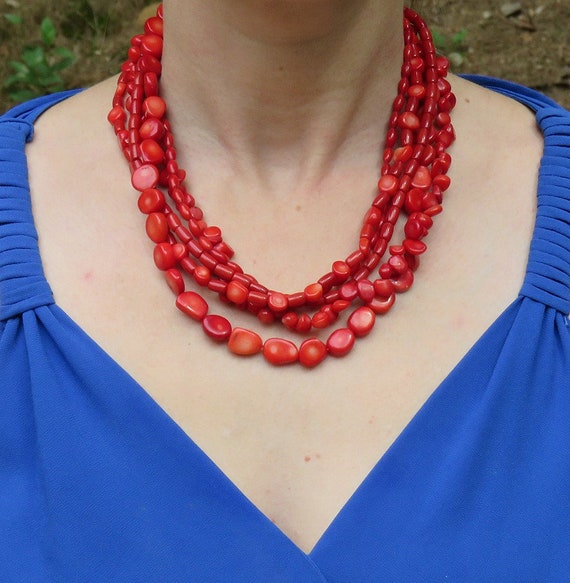 Radiant Red Coral Five Strand 18" Necklace